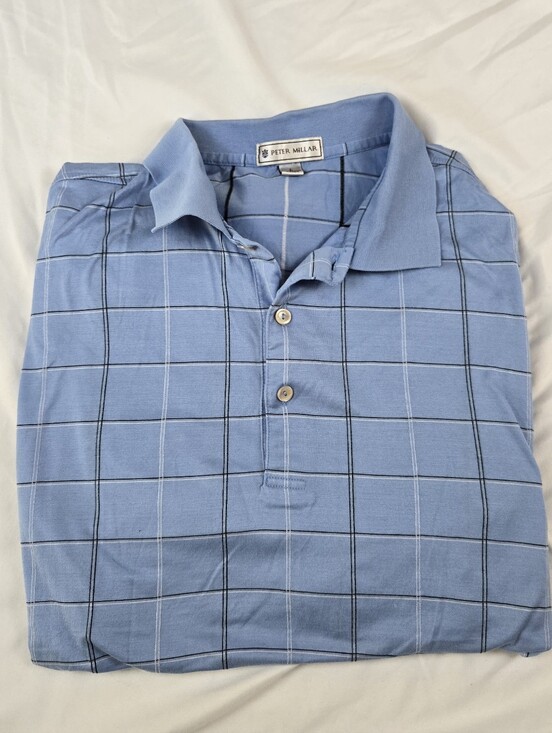 Peter Millar Other - Peter Millar Men's Large Blue Plaid Golf Polo 100% Cotton Short Sleeve